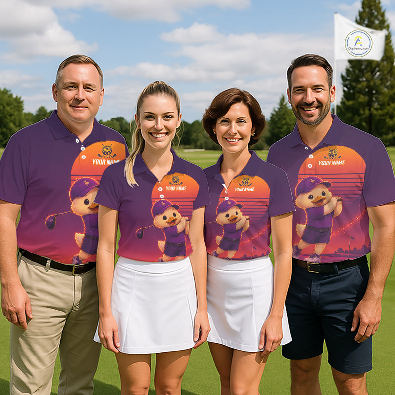 Personalized Duck Golf Shirt - Retro Sunset Womens Golf Polo Shirt NHT1038