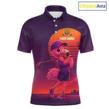 Load image into Gallery viewer, Personalized Flamingo Golf Shirt - Retro Sunset Golf Polo Shirt For Men