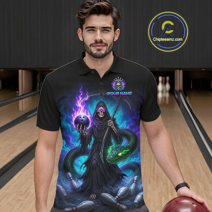 Custom Personalized Team Bowling Jersey With Name, Men's Grim Reaper Bowling Shirt & Quarter Zip NHT1200