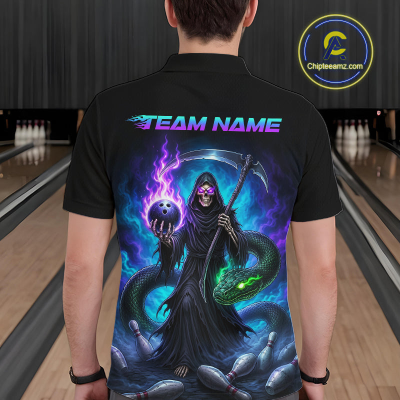 Custom Personalized Team Bowling Jersey With Name, Men's Grim Reaper Bowling Shirt & Quarter Zip NHT1200