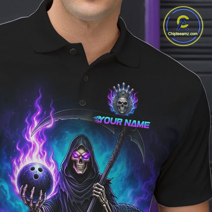 Custom Personalized Team Bowling Jersey With Name, Men's Grim Reaper Bowling Shirt & Quarter Zip NHT1200