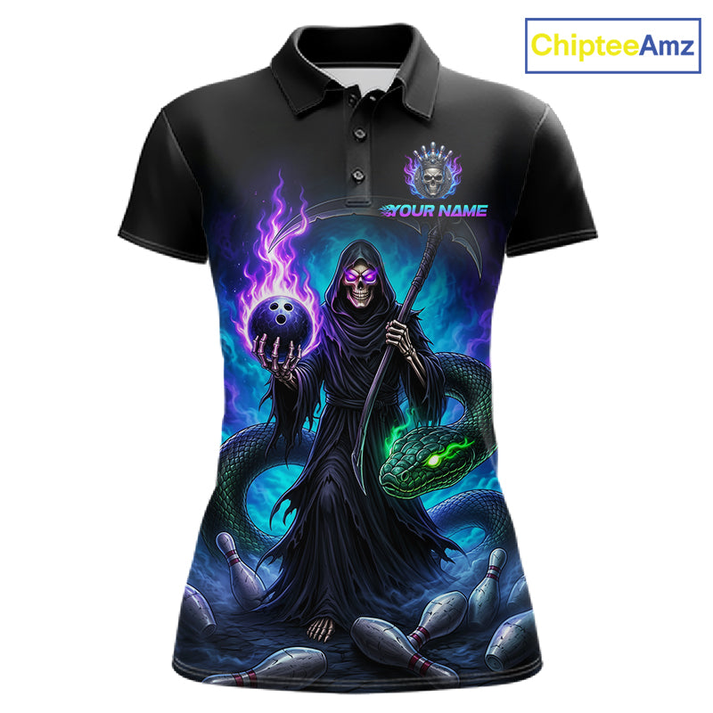 Women's Grim Reaper bowling shirt – custom personalized team bowling jersey front view