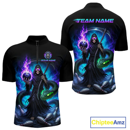 Custom personalized men's Grim Reaper bowling shirt – lightweight breathable polyester