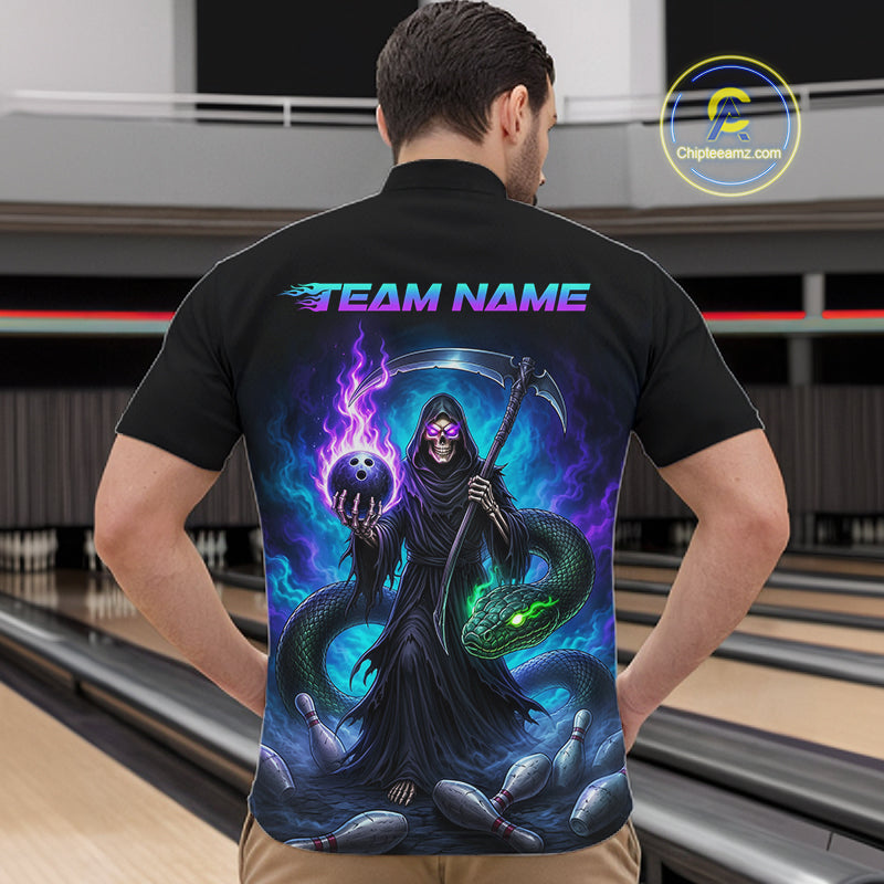 Custom Personalized Team Bowling Jersey With Name, Men's Grim Reaper Bowling Shirt & Quarter Zip NHT1200