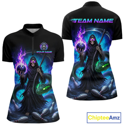 Custom personalized women's Grim Reaper bowling shirt – lightweight breathable polyester