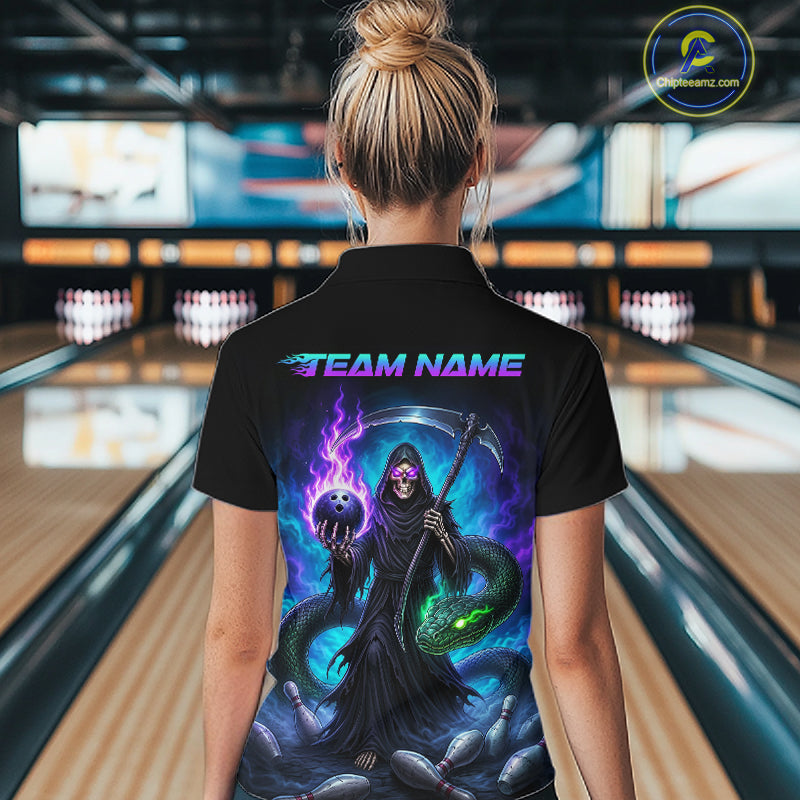 Custom Personalized Team Bowling Jersey With Name, Women's Grim Reaper Bowling Shirt & Quarter Zip NHT1200