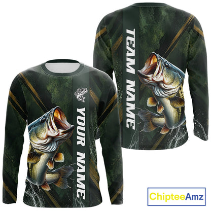 Personalized Bass Fishing Jersey – Green Angler Shirt Custom Name, Fishing Gift For Men NHT874
