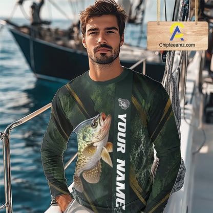 Personalized Crappie Fishing Jersey – Green Angler Shirt Custom Name, Fishing Gift For Men NHT875