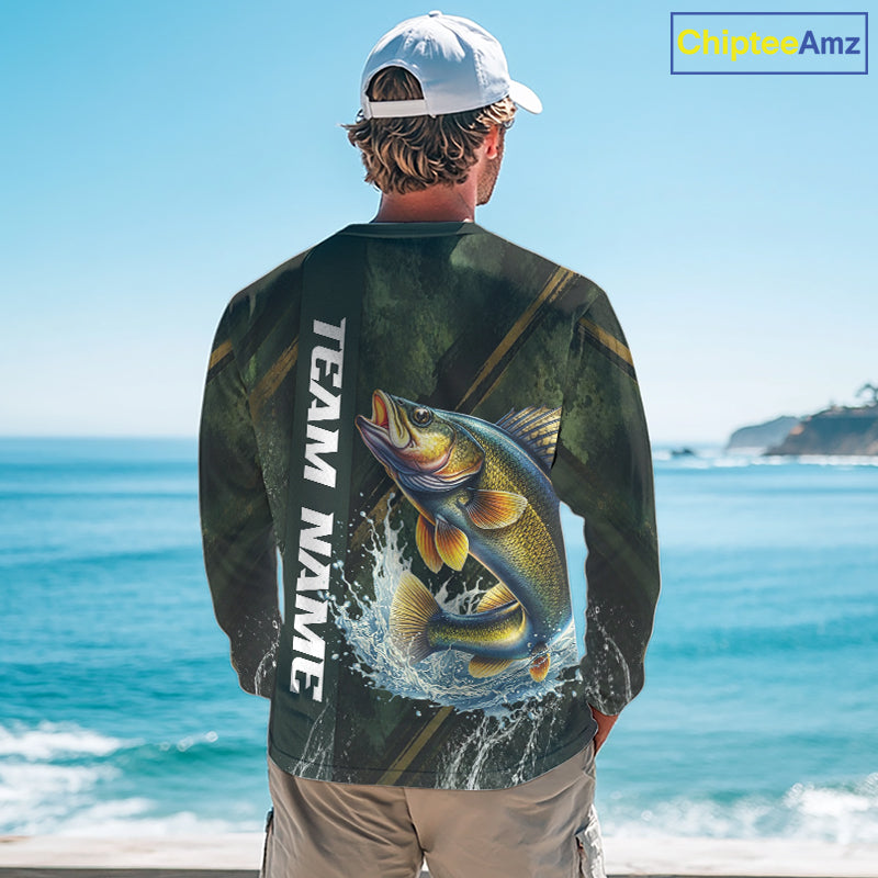 Personalized Walleye Fishing Jersey – Green Angler Shirt Custom Name, Fishing Gift For Men NHT876