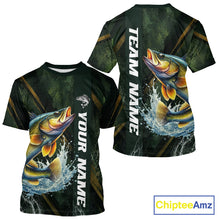 Load image into Gallery viewer, Personalized T-Shirts Walleye Fishing Jersey – Green Angler Shirt Custom Name, Fishing Gift For Men NHT876