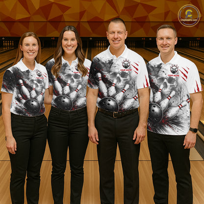 Men's Personalized Skull Bowling Tournament Shirt & Quarter Zip – Custom Name Team Jersey NHT1214