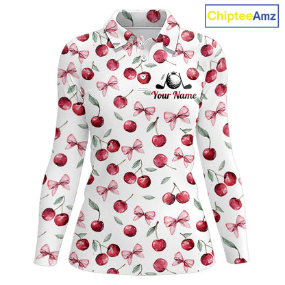 Funny Golf Polo Shirt For Womens Cherry Pattern Summer Sport Top For Team NHT881