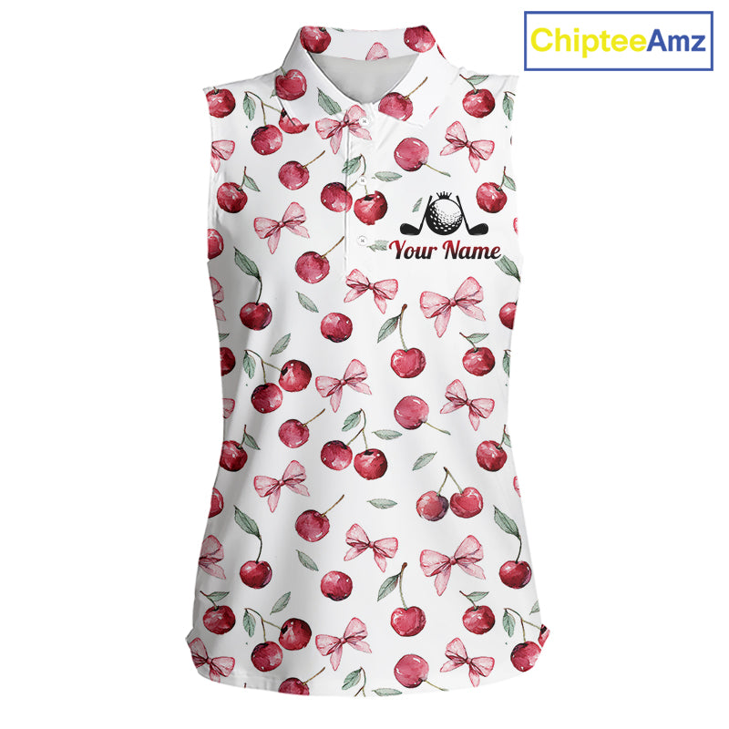 Funny Sleeveless Womens Golf Polo Shirt for Cherry Pattern Summer Sport Top For Team NHT881