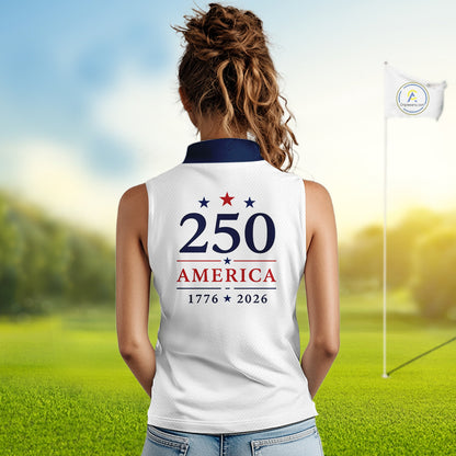 American Flag Sleeveless Womens Golf Polo Shirts, Patriotic Team Golf Jerseys NHT885