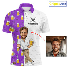 Load image into Gallery viewer, Custom Golf Polo With Face Funny Golfer Beer Lover Gift For Men|Purple 