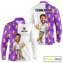 Load image into Gallery viewer, Custom Golf Polo With Face Funny Golfer Beer Lover Gift For Men|Purple 