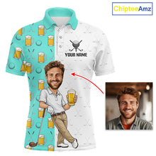 Load image into Gallery viewer, Custom Golf Polo With Face Funny Golfer Beer Lover Gift For Men|Turquoise 