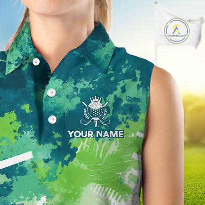 Green Tropical Splash Custom Golf Polo Shirt – Personalized Team Name Performance Polo Tee For Women NHT894