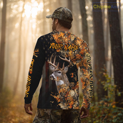 Deer Hunting Shirt US Flag 3D All Over Print Orange Black, Custom Name Personalized Gift NHT296