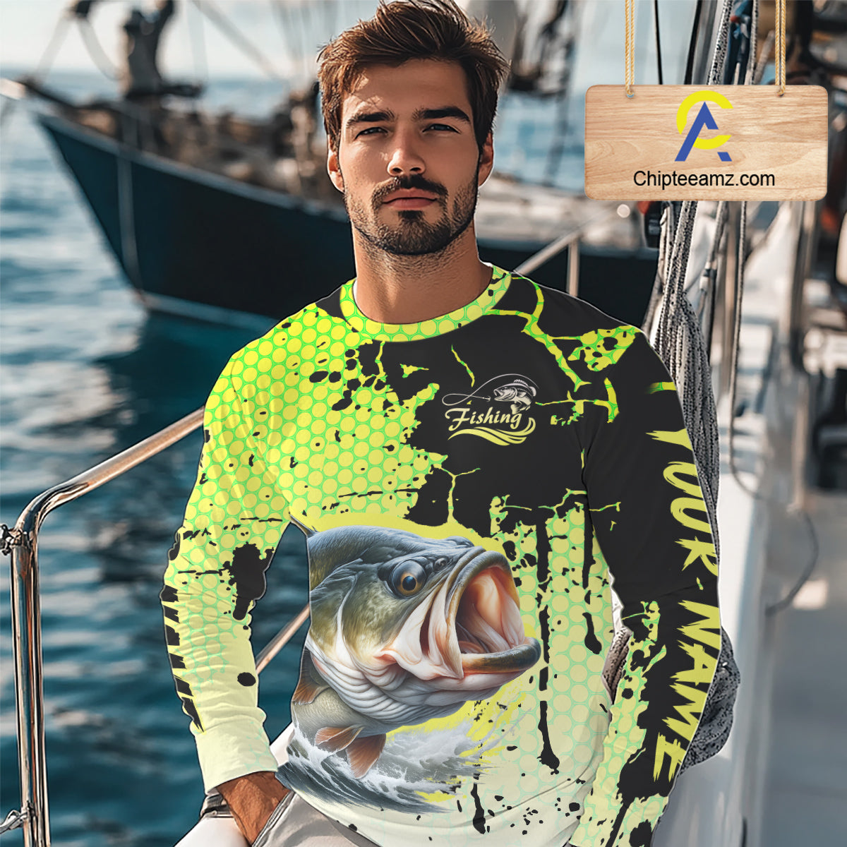 Largemouth Bass Fishing Shirts Long Sleeve Custom Bass Fishing Apparel NHT406