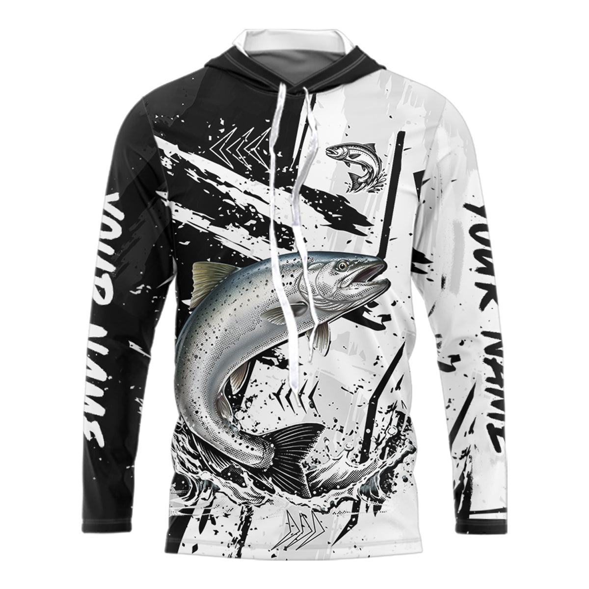 Chinook Salmon (King Salmon) Fishing Black White Camo Performance Fishing Shirts NHT462