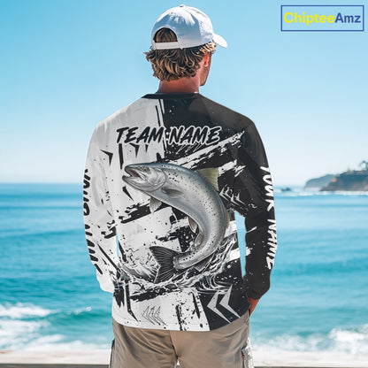 Chinook Salmon (King Salmon) Fishing Black White Camo Performance Fishing Shirts NHT462