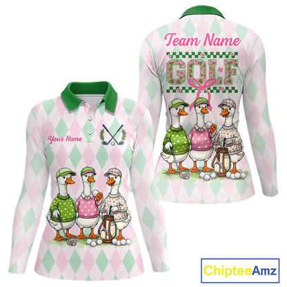 The Duck Family Golf Team Shirt – Personalized Matching Argyle Pattern Polos Golf Shirt For Womens NHT723