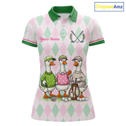 The Duck Family Golf Team Shirt – Personalized Matching Argyle Pattern Polos Golf Shirt For Womens NHT723