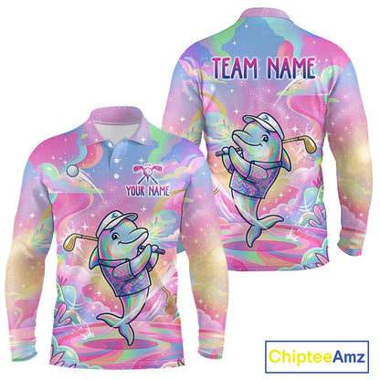 Funny Pastel Dolphin Mens Golf Polo Shirt Custom Ocean Golf Shirt, Polo Gift For Golf Lovers NHT897