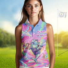 Load image into Gallery viewer, Funny Pastel Dolphin Womens Sleeveless Golf Polo Shirt Custom Ocean Golf Shirt, Polo Gift For Golf Lovers NHT897