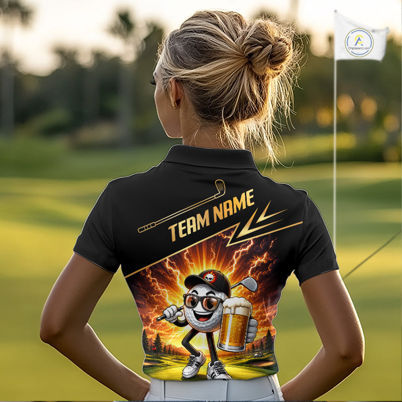 Funny Golf Ball Womens Golf Polo Shirts Custom Golf And Beer Golf Apparel For Golfer NHT899