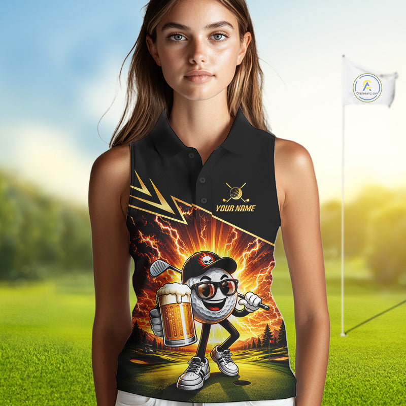 Funny Golf Ball Womens Sleeveless Golf Polo Shirts Custom Golf And Beer Golf Apparel For Golfer NHT899