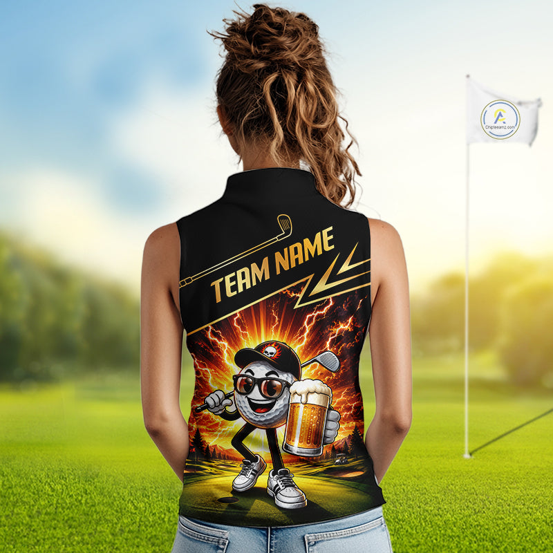 Funny Golf Ball Womens Sleeveless Golf Polo Shirts Custom Golf And Beer Golf Apparel For Golfer NHT899