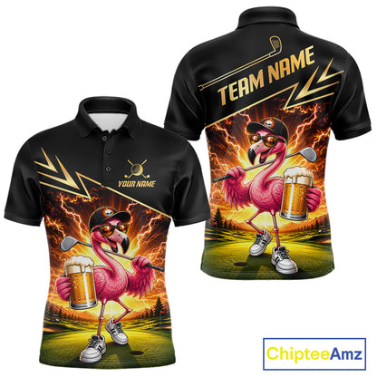Funny Flamingo Mens Golf Polo Shirts Custom Golf And Beer Golf Apparel For Golfer NHT900