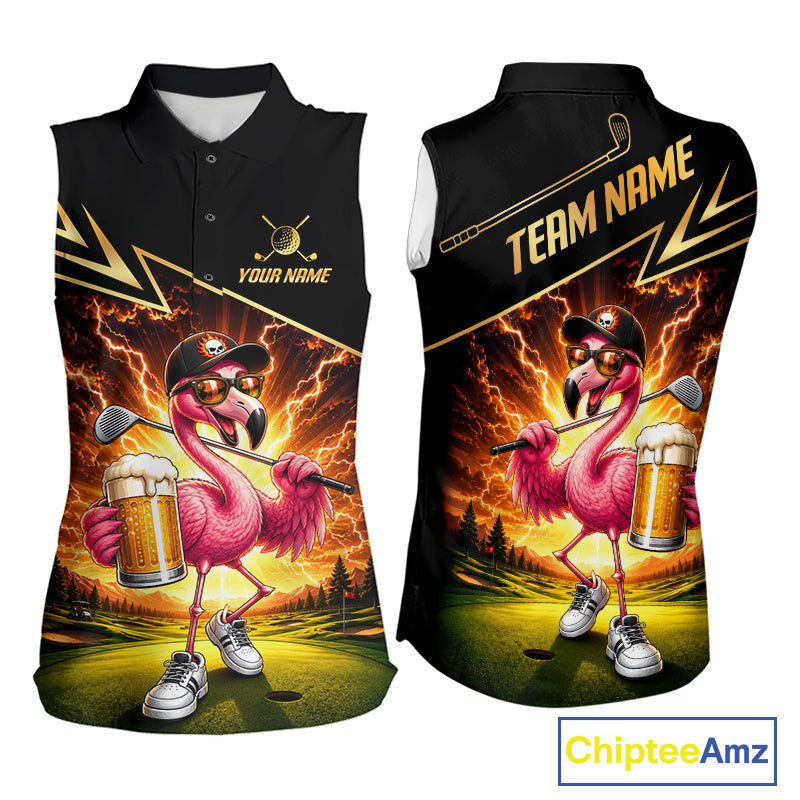 Funny Flamingo Womens Sleeveless Golf Polo Shirts Custom Golf And Beer Golf Apparel For Golfer NHT900