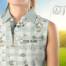 Load image into Gallery viewer, Personalized Goose Golf Polo Shirt Custom Name Team Shirt Green Plaid Womens Sleeveless Golf Lover Gift NHT1218