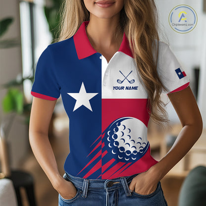 Personalized Texas Flag Patriotic Golf White Womens Golf Polo Shirts Custom Golf Gift For Womens NHT736
