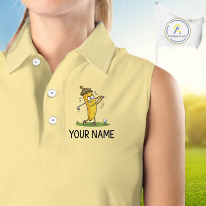 Funny Banana Womens Sleeveless Golf Polo Shirt, Custom Golf Polo For Women, Golf Jersey For Golf Lovers NHT906