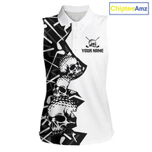 Load image into Gallery viewer, Custom Skull Womens Sleeveless Golf Polo Shirt Personalized Name, Golf Team Polo Jersey| Black 