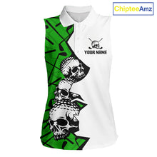 Load image into Gallery viewer, Custom Skull Womens Sleeveless Golf Polo Shirt Personalized Name, Golf Team Polo Jersey| Green 