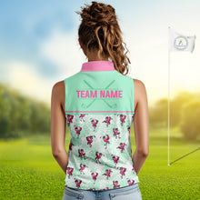 Load image into Gallery viewer, Custom Flamingo Womens Sleeveless Golf Polo Shirt Personalized Name Outfits Mint Green Pink Preppy Golf Shirt NHT1228