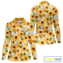Load image into Gallery viewer, Personalized Sunflower Womens Golf Polo Shirt Custom Name Floral Golf Polo For Women 