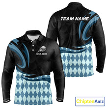 Load image into Gallery viewer, Personalized Mens Golf Polo Shirt Custom Name, Black Blue Argyle Golf Team Polo 