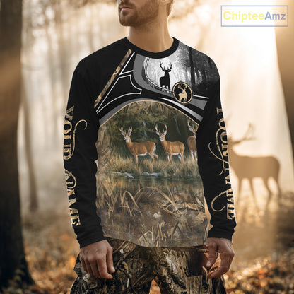 Personalized Whitetail Deer Hunting 3D All Over Printed Hoodie Brown Camouflage, Hunting Gift NHT366