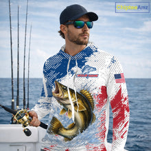 Load image into Gallery viewer, Custom Patriotic American Flag Walleye Hooded Fishing Shirts Long Sleeve, Fishing Tournament Jerseys NHT549