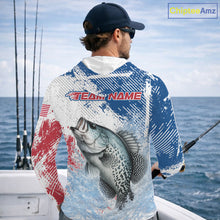 Load image into Gallery viewer, Custom Patriotic American Flag Crappie Fishing Shirts Long Sleeve Hooded, Fishing Tournament Jerseys NHT550