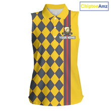 Load image into Gallery viewer, Personalized Womens Sleeveless Golf Polo Shirt Beer And Golf Ball Graphic Custom Team Name Golf Jersey|Yellow 