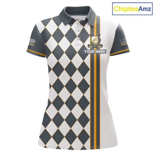 Personalized Womens Golf Polo Shirt Beer And Golf Ball Graphic Custom Team Name Golf Jersey|White 