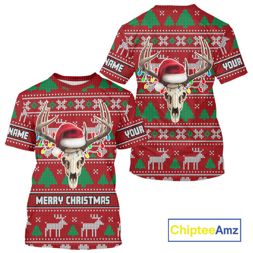 Funny Ugly Sweater Pattern Skull Deer Hunting Custom All Over Print Shirts NHT302