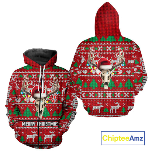 Funny Ugly Sweater Pattern Skull Deer Hunting Custom All Over Print Shirts NHT302